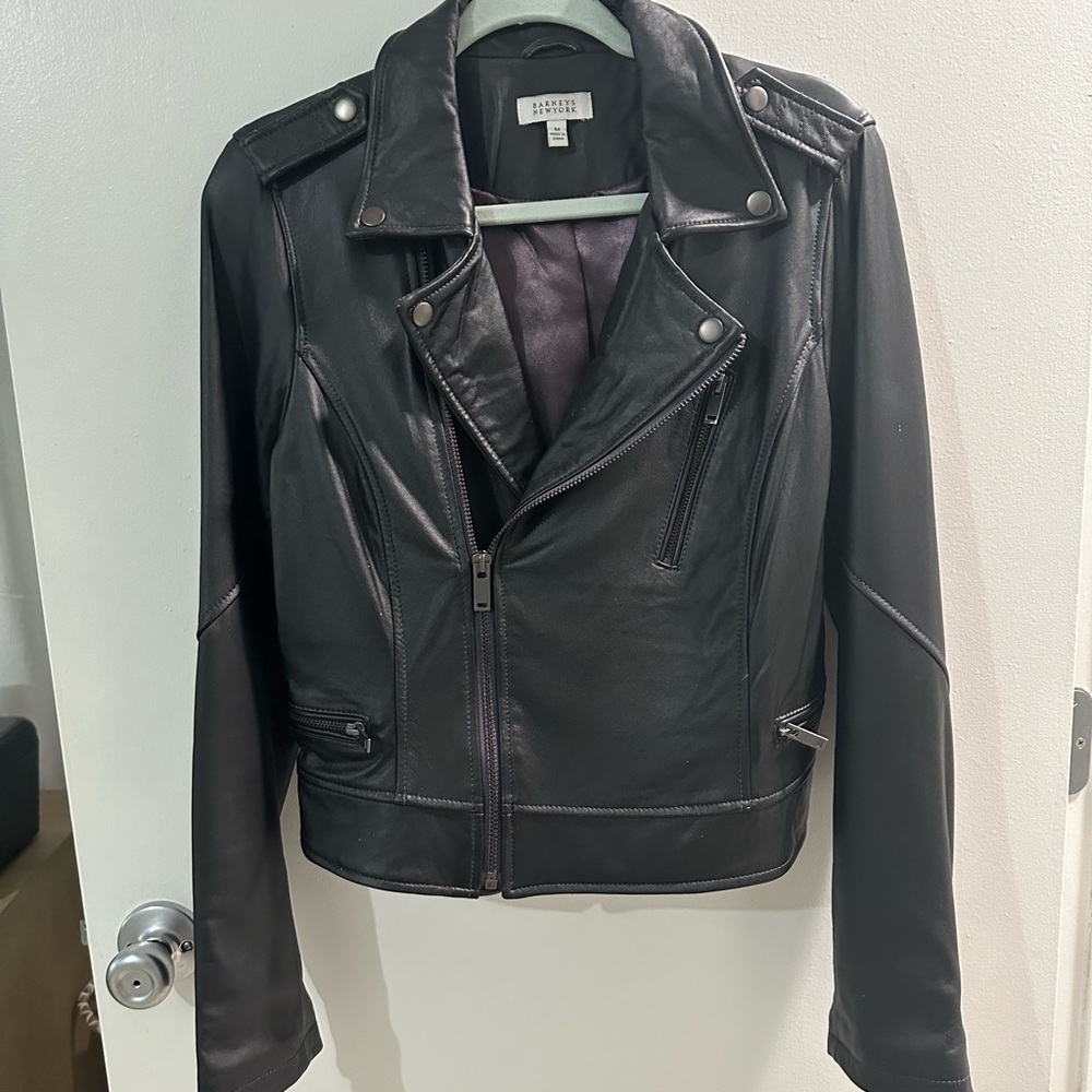 Barney’s New York leather motorcycle jacket. Black M